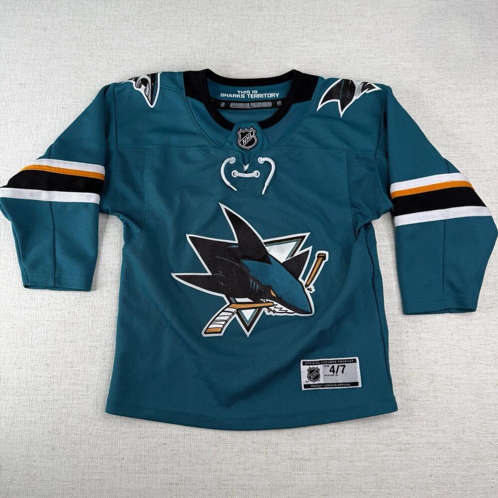 San Jose Sharks Hockey Jersey Youth Medium 4/7 Stitched Teal NHL